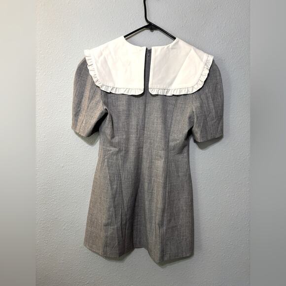 Sister Jane NWT Heron Gray Mini Dress Oversized Collar w/ Beaded Bow M - Picture 6 of 11